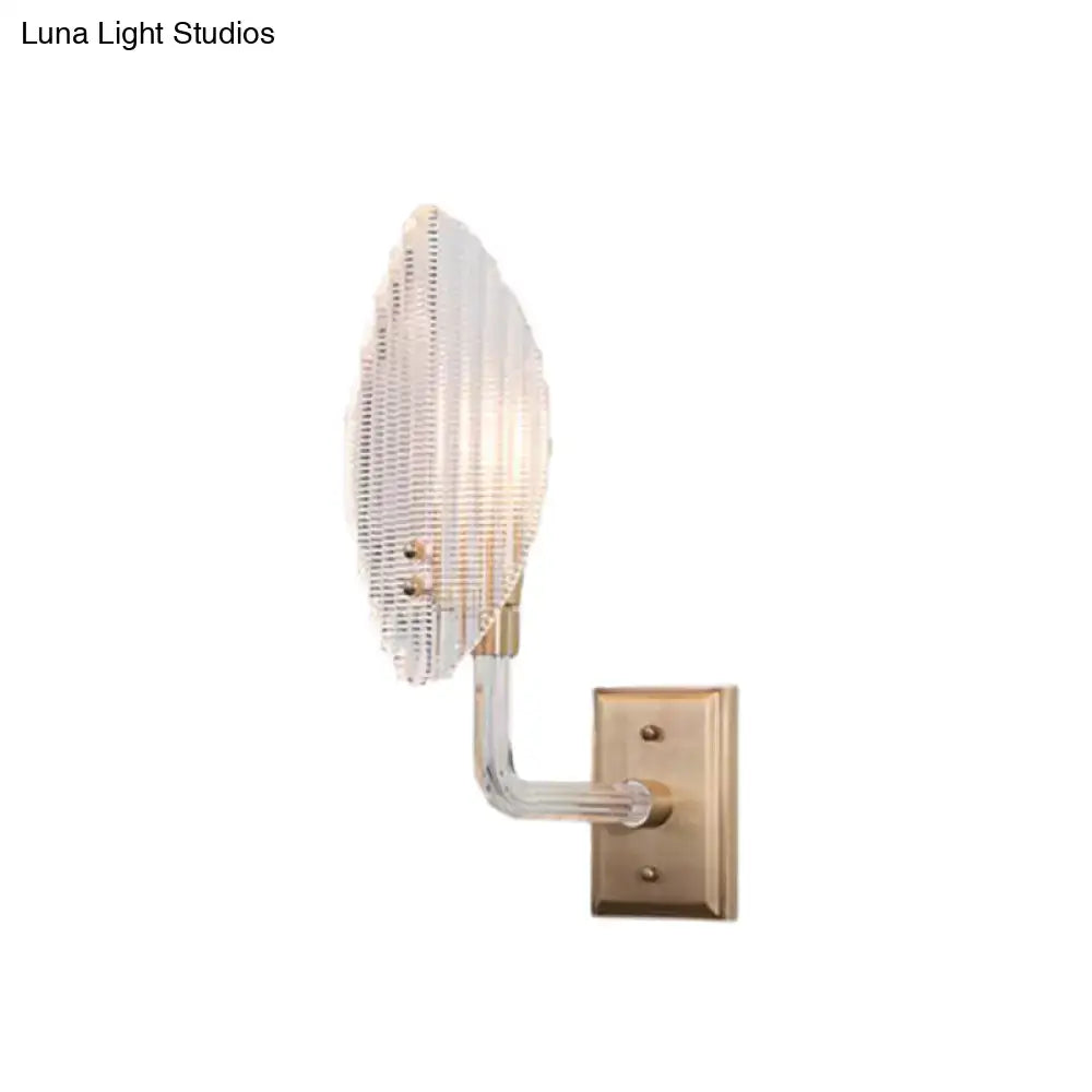 Contemporary brass leaf wall light fixture – living room glass sconce