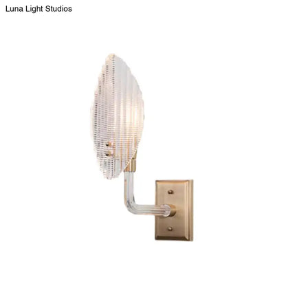 Contemporary brass leaf wall light fixture – living room glass sconce