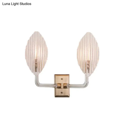Contemporary brass leaf wall light fixture – living room glass sconce