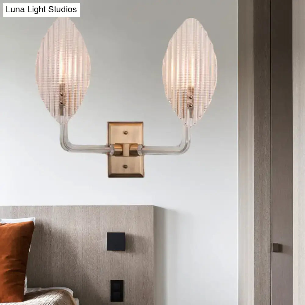 Contemporary brass leaf wall light fixture – living room glass sconce