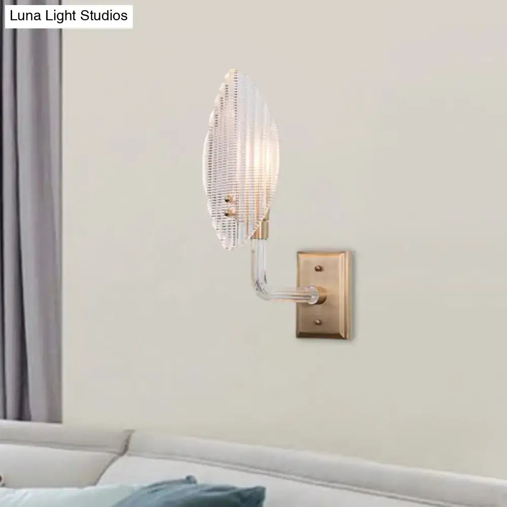 Contemporary brass leaf wall light fixture – living room glass sconce