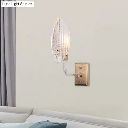 Contemporary brass leaf wall light fixture – living room glass sconce