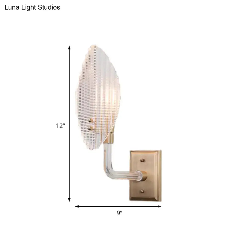 Contemporary brass leaf wall light fixture – living room glass sconce