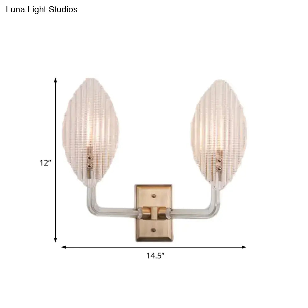 Contemporary brass leaf wall light fixture – living room glass sconce