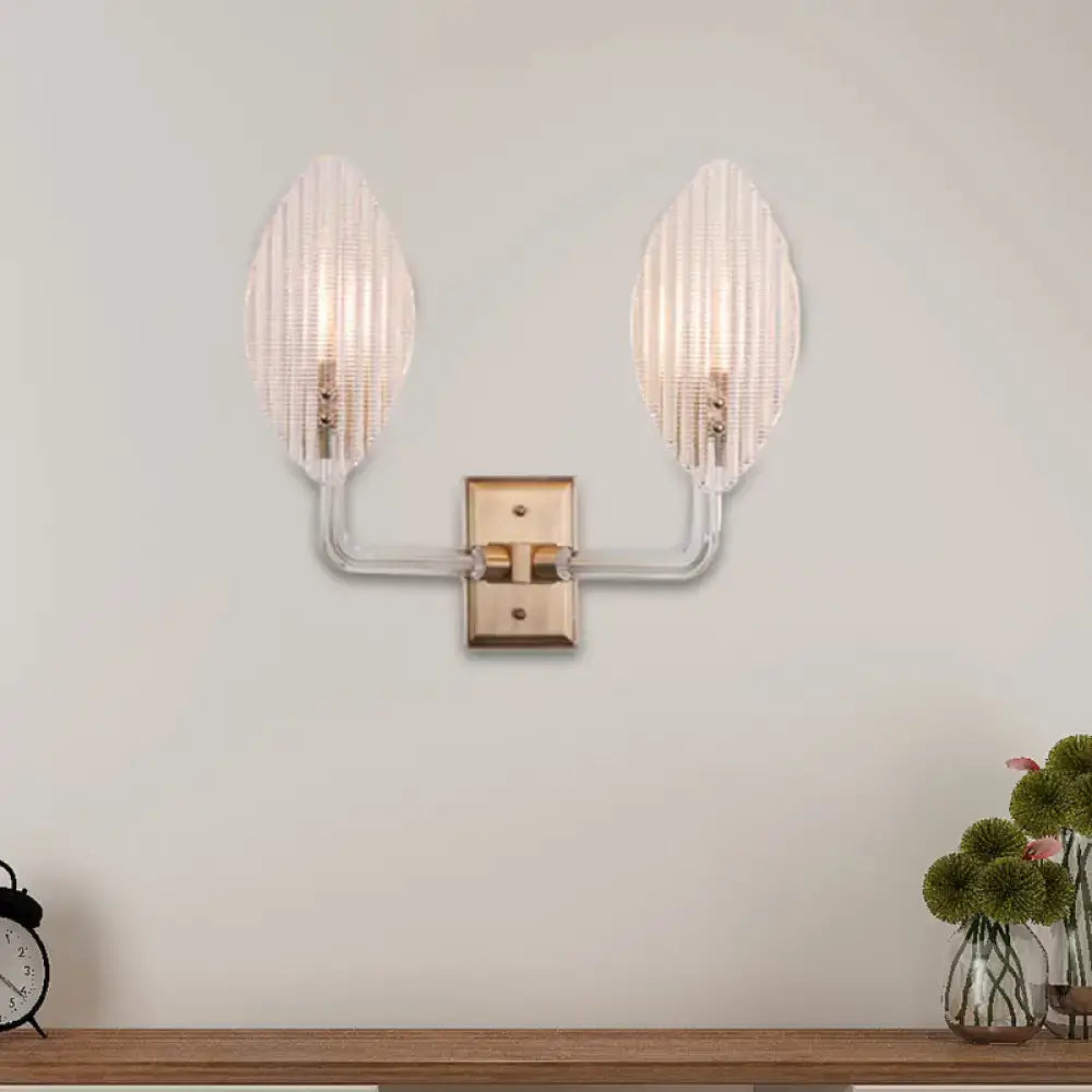 Contemporary brass leaf wall light fixture – living room glass sconce