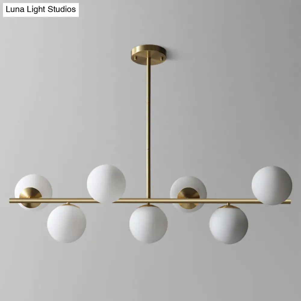 DecorBites™ Contemporary Brass Pendant Lamp with 7-Light White Glass, Ideal for Living Room Illumination