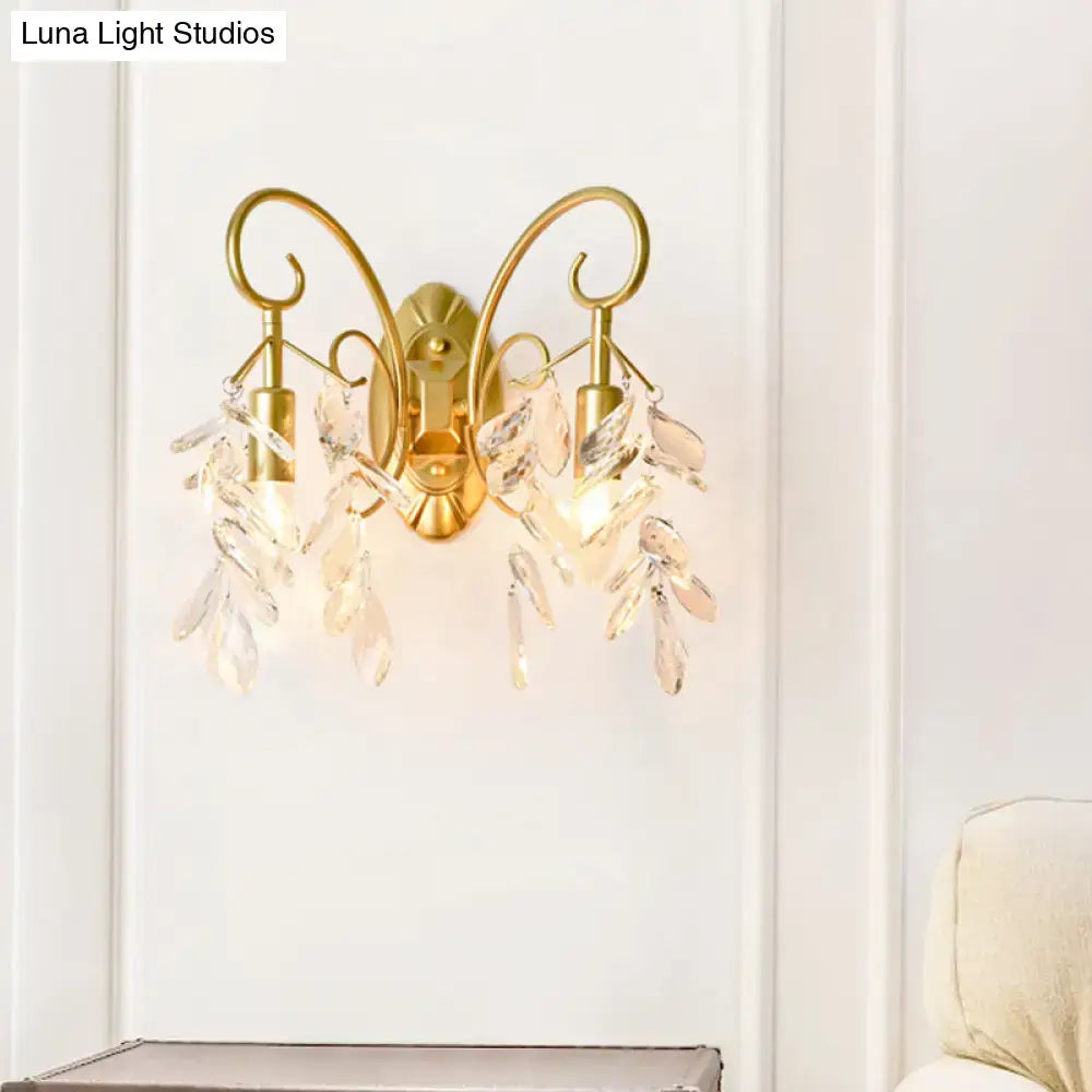 Contemporary brass teardrop crystal wall mount light for bedroom
