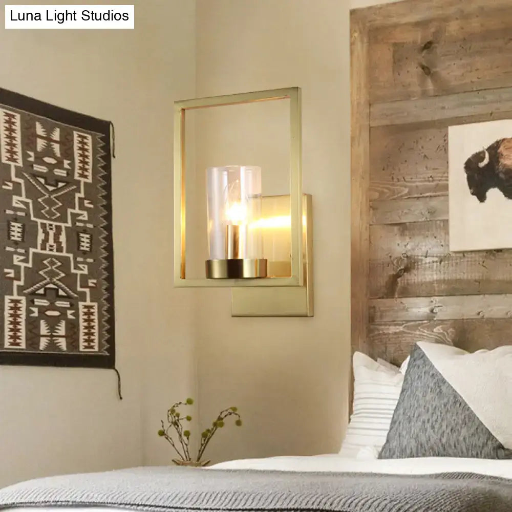 Contemporary brass wall light clear glass cylinder bedroom light fixture