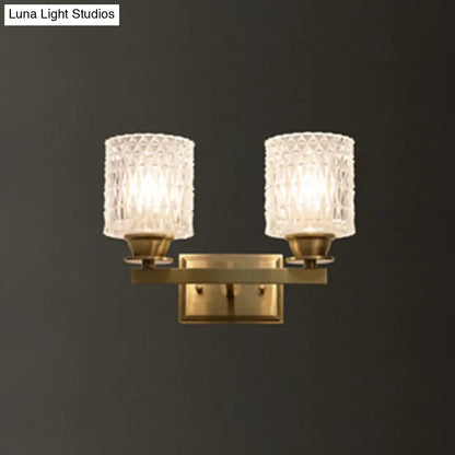 DecorBites™ Contemporary Brass Wall Light Fixture with Lattice Glass for Corridor - Cylinder Shape