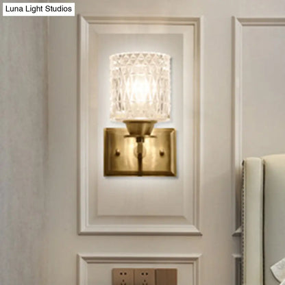 DecorBites™ Contemporary Brass Wall Light Fixture with Lattice Glass for Corridor - Cylinder Shape