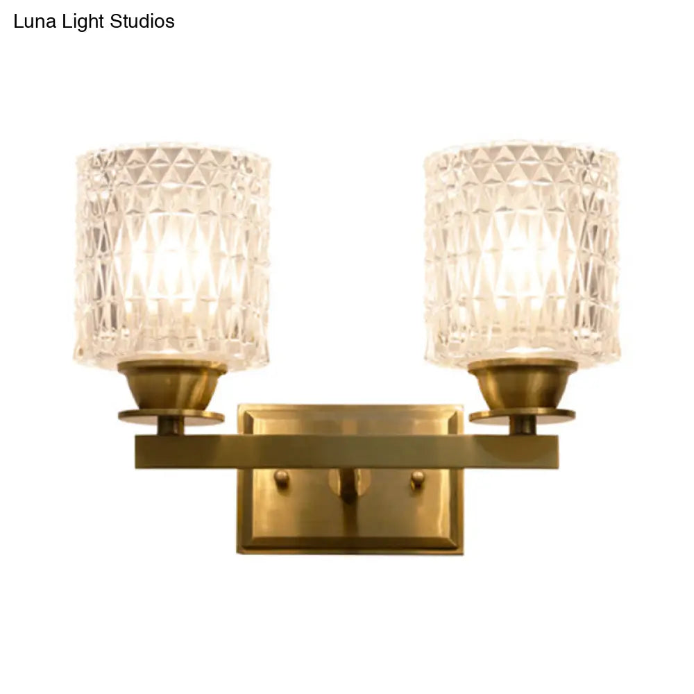 DecorBites™ Contemporary Brass Wall Light Fixture with Lattice Glass for Corridor - Cylinder Shape