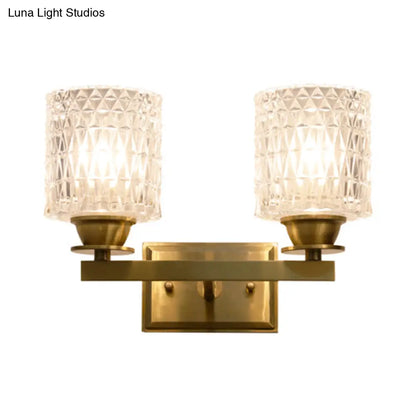 DecorBites™ Contemporary Brass Wall Light Fixture with Lattice Glass for Corridor - Cylinder Shape