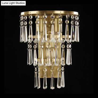 DecorBites™ Contemporary Brass Wall Sconce Lighting: Crystal Flute Tiered Hall Mounted Light