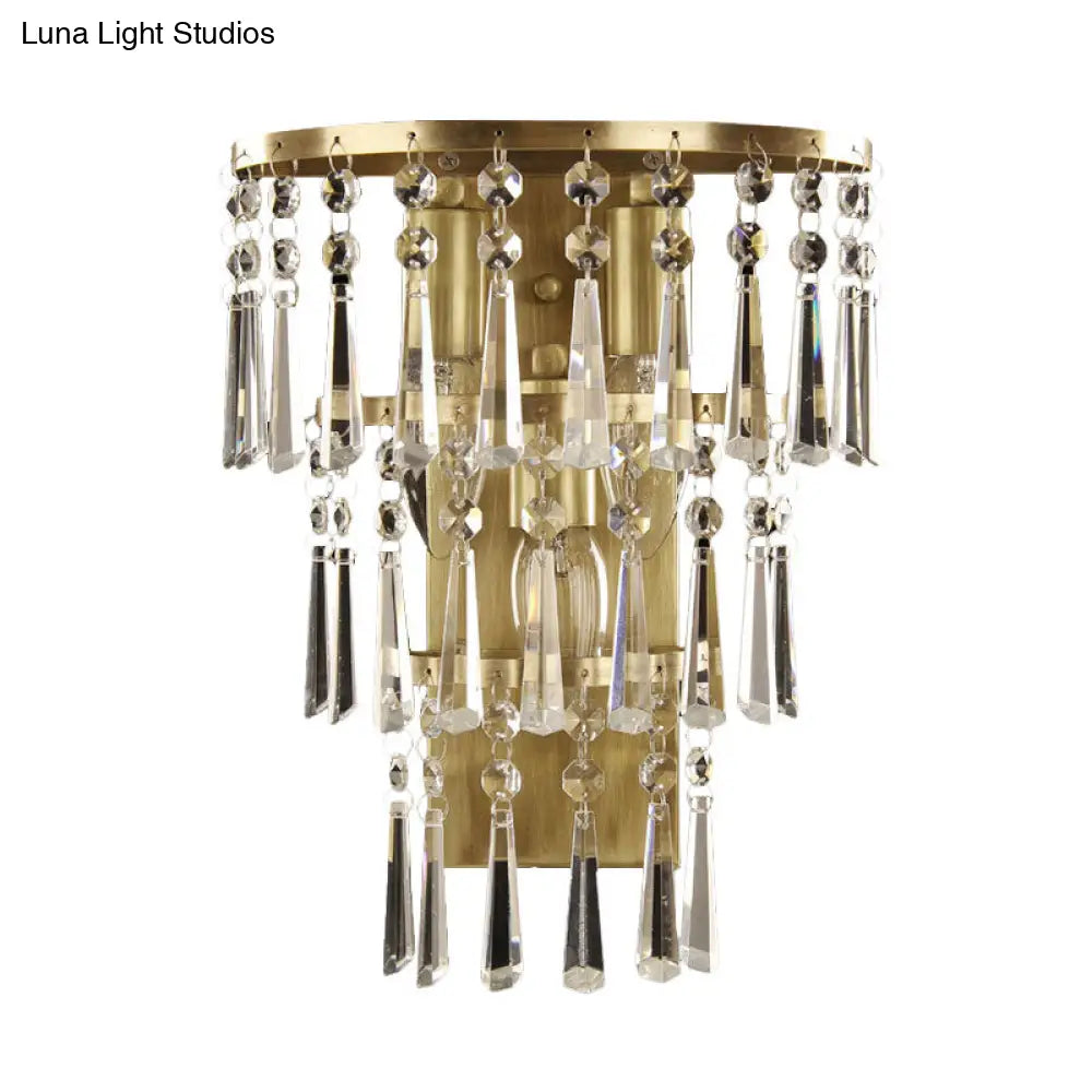 DecorBites™ Contemporary Brass Wall Sconce Lighting: Crystal Flute Tiered Hall Mounted Light