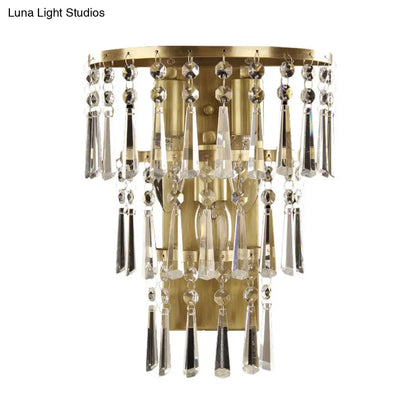 DecorBites™ Contemporary Brass Wall Sconce Lighting: Crystal Flute Tiered Hall Mounted Light