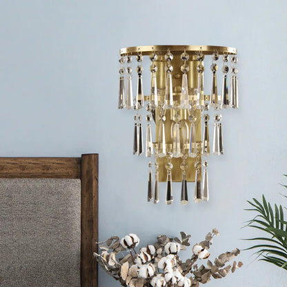 DecorBites™ Contemporary Brass Wall Sconce Lighting: Crystal Flute Tiered Hall Mounted Light