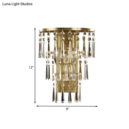 DecorBites™ Contemporary Brass Wall Sconce Lighting: Crystal Flute Tiered Hall Mounted Light