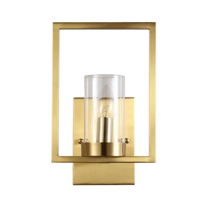 DecorBites™ Contemporary Brass Wall Sconce with Clear Glass Shade - Cylindrical Bedroom Light Fixture