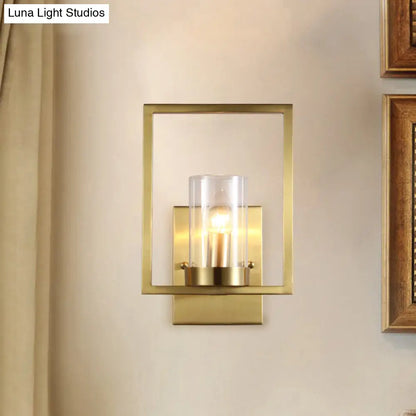 DecorBites™ Contemporary Brass Wall Sconce with Clear Glass Shade - Cylindrical Bedroom Light Fixture