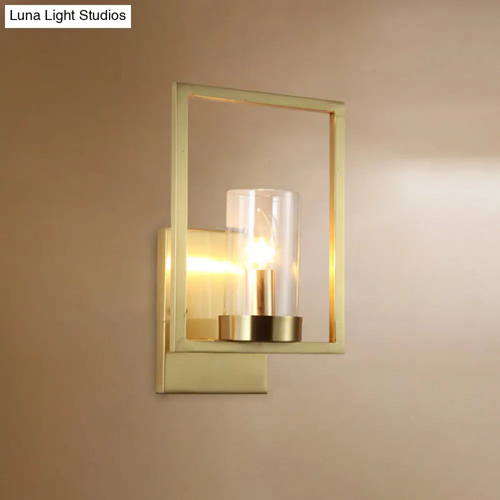 DecorBites™ Contemporary Brass Wall Sconce with Clear Glass Shade - Cylindrical Bedroom Light Fixture