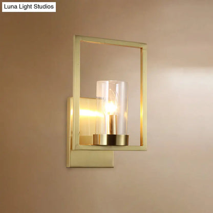 DecorBites™ Contemporary Brass Wall Sconce with Clear Glass Shade - Cylindrical Bedroom Light Fixture