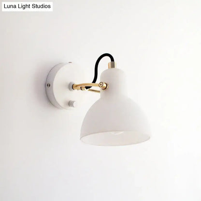 Contemporary brass & white glass wall lamp for bedroom with adjustable arm