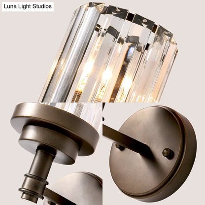 DecorBites™ Contemporary Bronze Wall Sconce with Ribbed Crystal Shade - 1 Light Fixture for Hallway