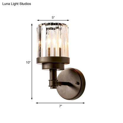 DecorBites™ Contemporary Bronze Wall Sconce with Ribbed Crystal Shade - 1 Light Fixture for Hallway