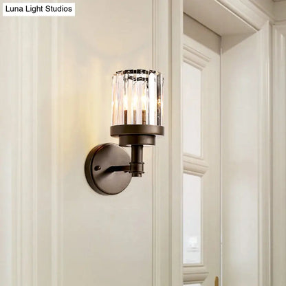DecorBites™ Contemporary Bronze Wall Sconce with Ribbed Crystal Shade - 1 Light Fixture for Hallway