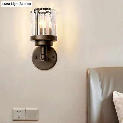 DecorBites™ Contemporary Bronze Wall Sconce with Ribbed Crystal Shade - 1 Light Fixture for Hallway