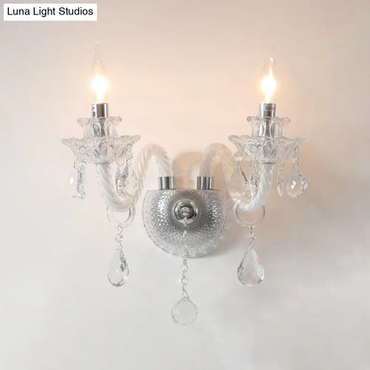 DecorBites™ Contemporary Candelabra Wall Sconce with Clear Faceted Crystals and Droplets - 2 Bulbs