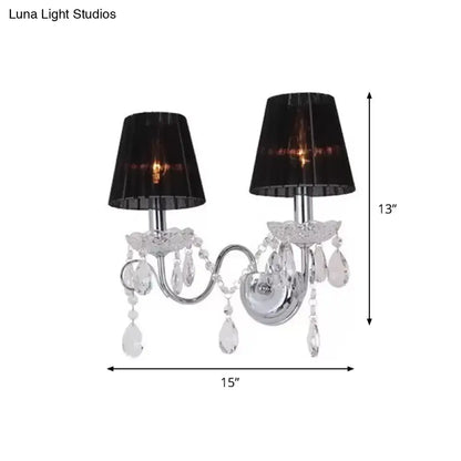 Contemporary chrome and crystal wall light fixture living room black