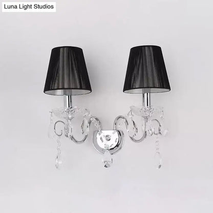 Contemporary chrome and crystal wall light fixture living room black