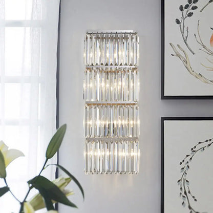 DecorBites™ Contemporary Chrome Crystal Prism 4-Tier Flush Wall Sconce Light Fixture