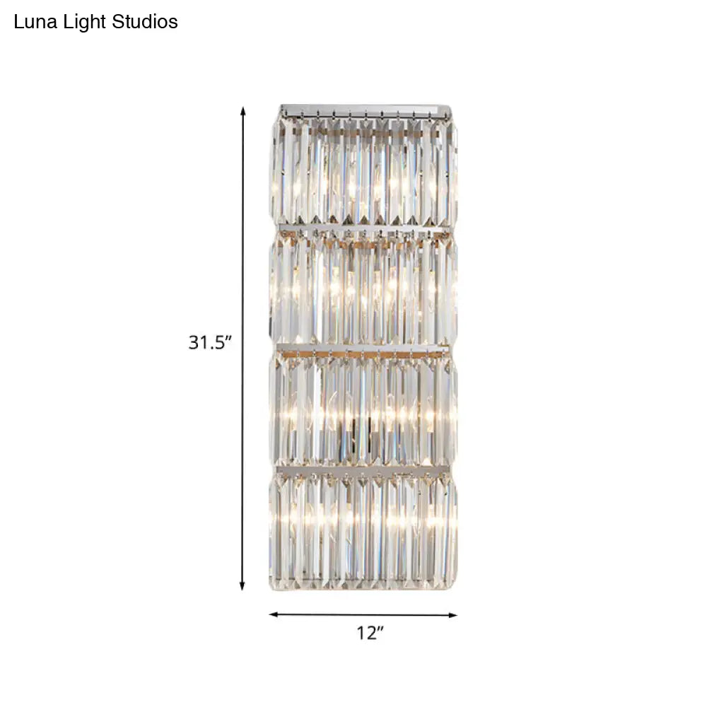 DecorBites™ Contemporary Chrome Crystal Prism 4-Tier Flush Wall Sconce Light Fixture