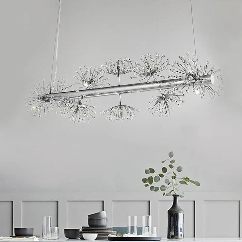 Contemporary chrome dandelion crystal pendant light dining room