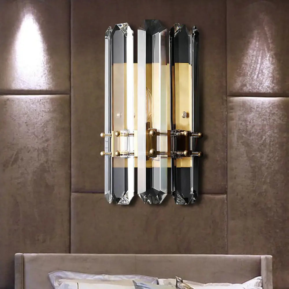 DecorBites™ Contemporary Chrome/Gold Wall Sconce with Clear Crystal Prism - Elegant Bedside Wall Mounted Lamp