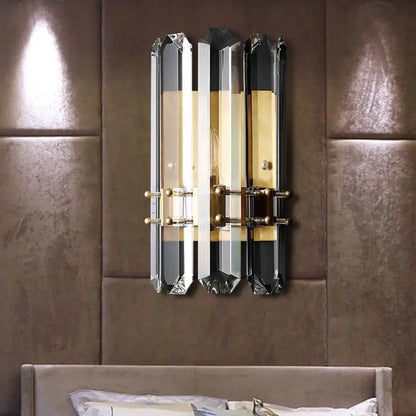 DecorBites™ Contemporary Chrome/Gold Wall Sconce with Clear Crystal Prism - Elegant Bedside Wall Mounted Lamp