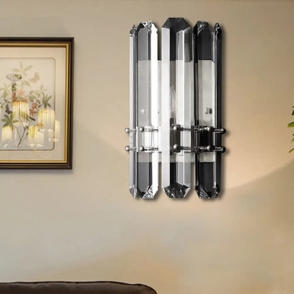 DecorBites™ Contemporary Chrome/Gold Wall Sconce with Clear Crystal Prism - Elegant Bedside Wall Mounted Lamp