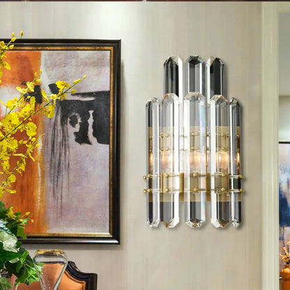 DecorBites™ Contemporary Chrome/Gold Wall Sconce with Clear Crystal Prism - Elegant Bedside Wall Mounted Lamp