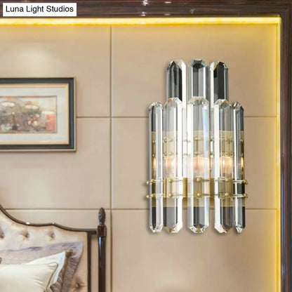 DecorBites™ Contemporary Chrome/Gold Wall Sconce with Clear Crystal Prism - Elegant Bedside Wall Mounted Lamp