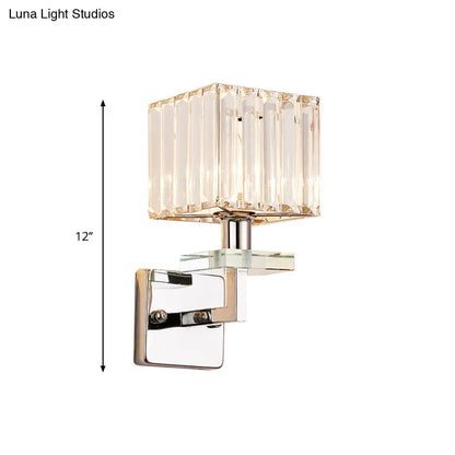 DecorBites™ Contemporary Chrome LED Cuboid Wall Mounted Light with Crystal Prisms