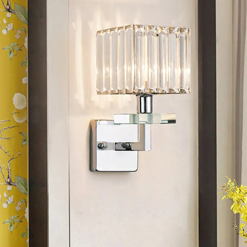 DecorBites™ Contemporary Chrome LED Cuboid Wall Mounted Light with Crystal Prisms