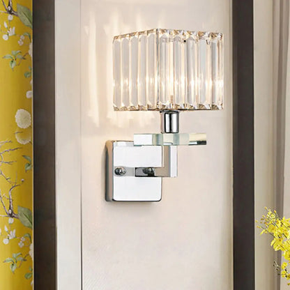 DecorBites™ Contemporary Chrome LED Cuboid Wall Mounted Light with Crystal Prisms
