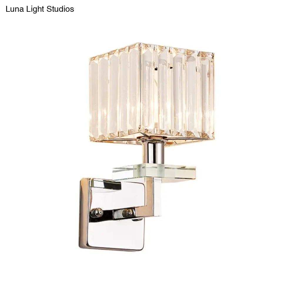 DecorBites™ Contemporary Chrome LED Cuboid Wall Mounted Light with Crystal Prisms