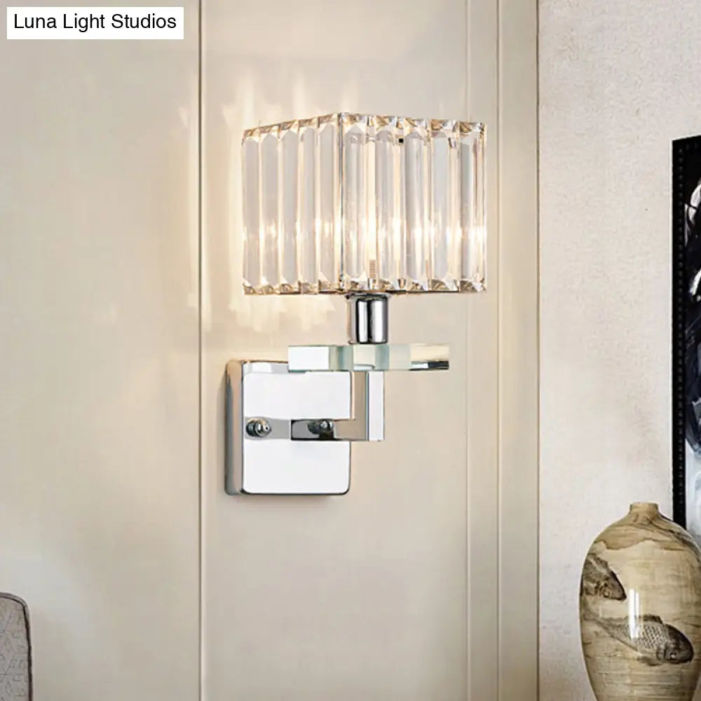 DecorBites™ Contemporary Chrome LED Cuboid Wall Mounted Light with Crystal Prisms