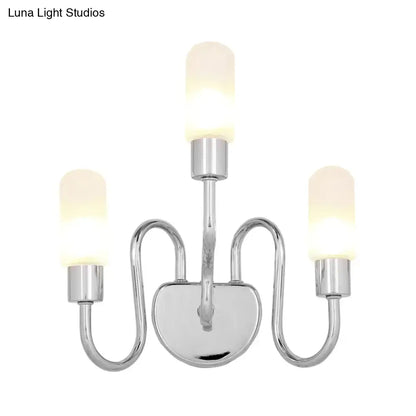 Contemporary chrome milk glass pill sconce bedroom wall light