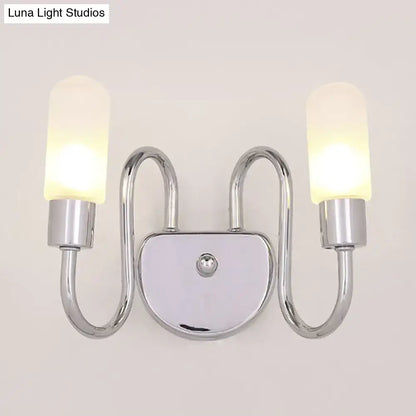 Contemporary chrome milk glass pill sconce bedroom wall light