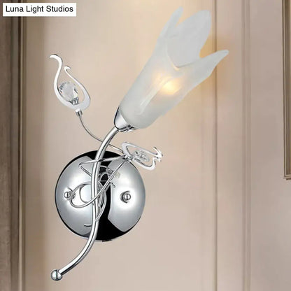Contemporary chrome opal glass petal wall sconce bedroom e12 light