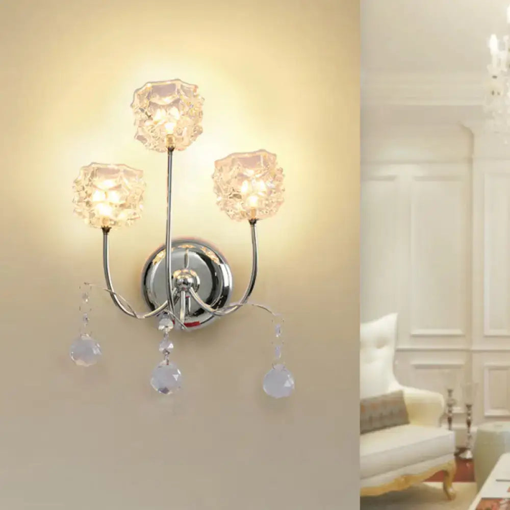 Contemporary chrome wall sconce living room crystal shade fixture